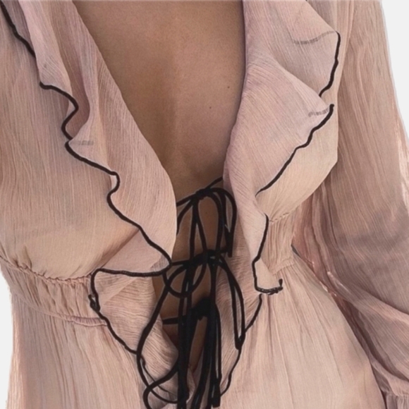 ZARA Sheer Layered Ruffled Dress,Soft Pink, Women's XS - Picture 3 of 10